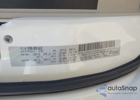 2020 Chrysler Pacifica Limited z USA, uszkodzony, nr VIN 2C4RC1GG6LR171708